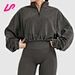 women's oversized 1 2 zip crop sweatshirt